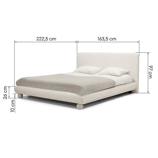 Upholstered Bed Booli 140x200 cm, with Slatted Base, Ball-Shaped Legs, Light Beige