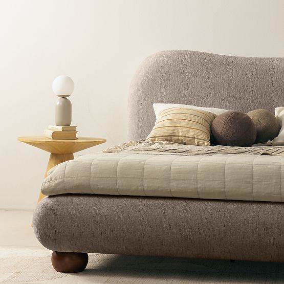 Upholstered Bed Bowee 160x200 cm, with Slats, Gray, Ball Legs