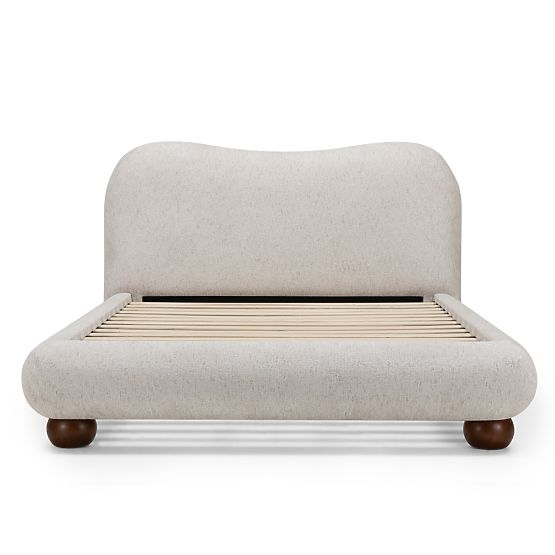 Upholstered Bed Bowee 160x200 cm, with Slats, Light Beige, Ball Legs