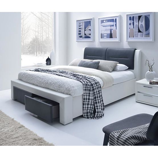 Upholstered Bed CASSANDRA S 140 cm with Storage Drawers Black and White (5p=1pc)
