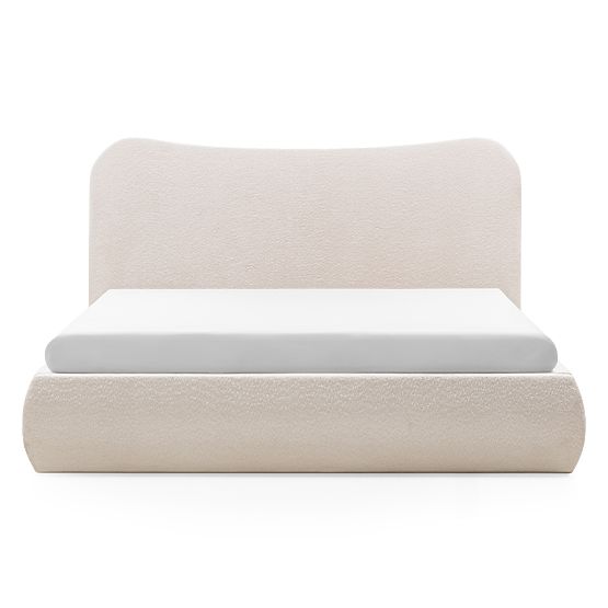 Upholstered Bed Derry 140x200 cm, with Slatted Base and Storage, Rounded, Beige