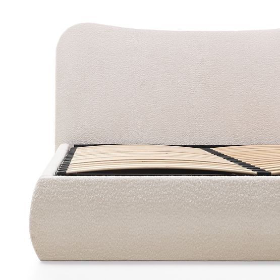 Upholstered Bed Derry 140x200 cm, with Slatted Base and Storage, Rounded, Beige