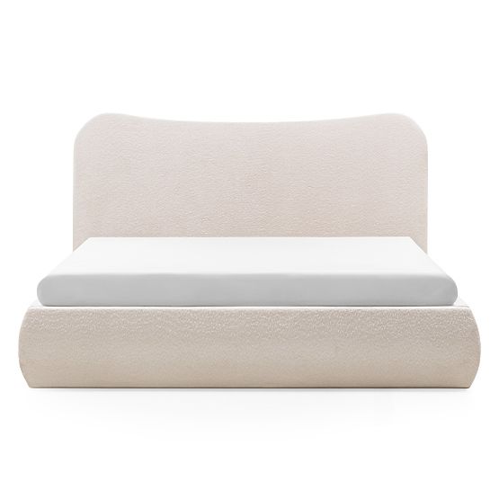 Upholstered Bed Derry 160x200 cm, with Slatted Base and Storage, Rounded, Beige