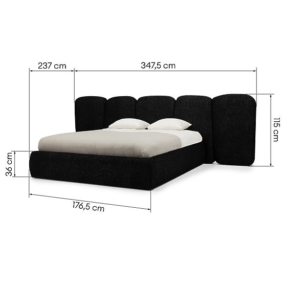 Upholstered Bed Fencee 160x200 cm, with Slats, Rounded, Black