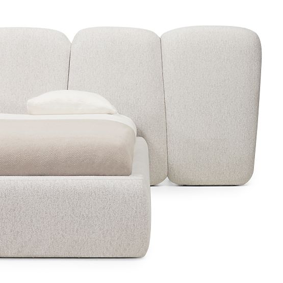 Upholstered Bed Fencee 160x200 cm, with Slats, Rounded, Light Beige