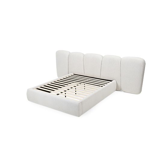 Upholstered Bed Fencee 160x200 cm, with Slats, Rounded, Light Beige