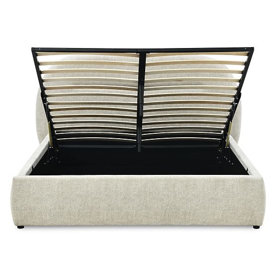 Upholstered Bed Luno 160x200 cm, with Slatted Frame and Storage, Light Beige, Rounded