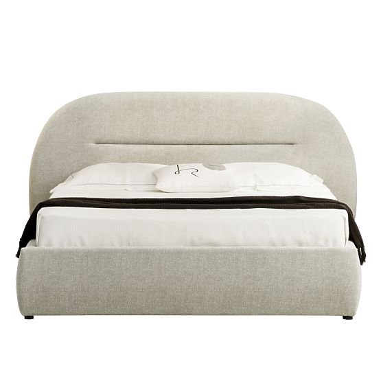 Upholstered Bed Luno 160x200 cm, with Slatted Frame and Storage, Light Beige, Rounded