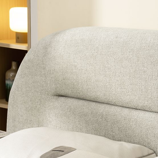 Upholstered Bed Luno 160x200 cm, with Slatted Frame and Storage, Light Beige, Rounded