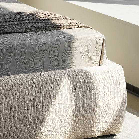 Upholstered Bed Nestia 160x200 cm, with Slats and Storage, Light Beige, Rounded