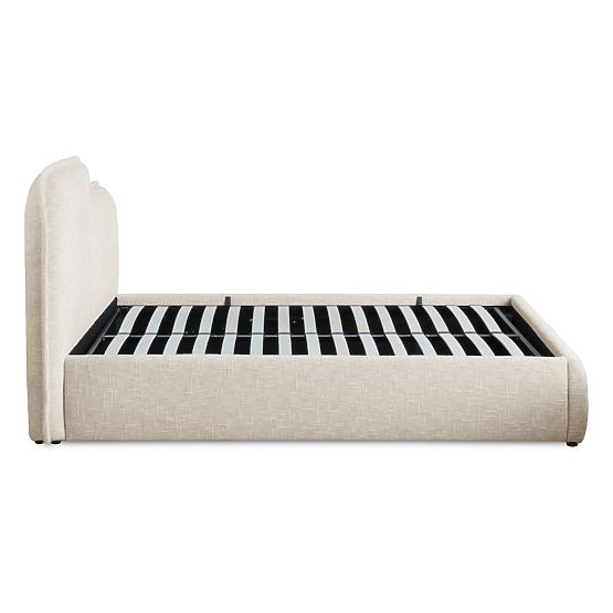 Upholstered Bed Nestia 160x200 cm, with Slats and Storage, Light Beige, Rounded