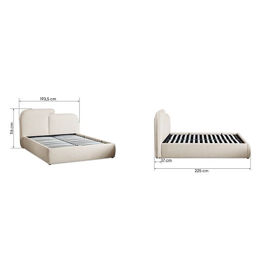 Upholstered Bed Nestia 160x200 cm, with Slats and Storage, Light Beige, Rounded