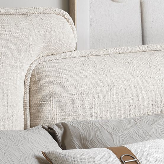 Upholstered Bed Nestia 160x200 cm, with Slats and Storage, Light Beige, Rounded