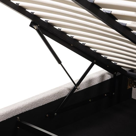 Upholstered Bed Orbi 140x200 cm, with Slatted Base and Storage, Rounded, Beige