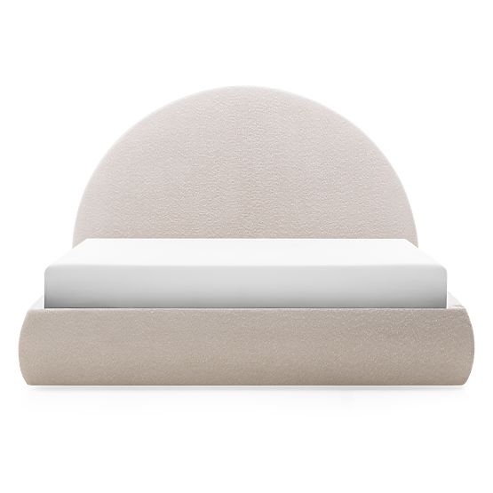 Upholstered Bed Orbi 140x200 cm, with Slatted Base and Storage, Rounded, Beige