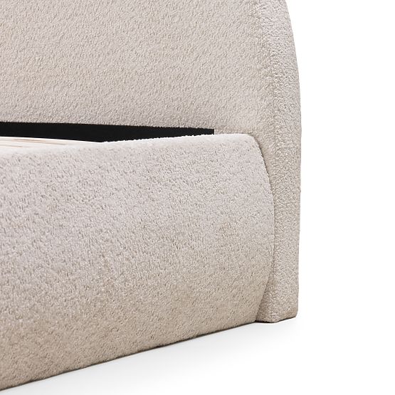 Upholstered Bed Orbi 140x200 cm, with Slatted Base and Storage, Rounded, Beige
