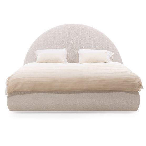 Upholstered Bed Orbi 160x200 cm, with Slatted Base and Storage, Rounded, Beige