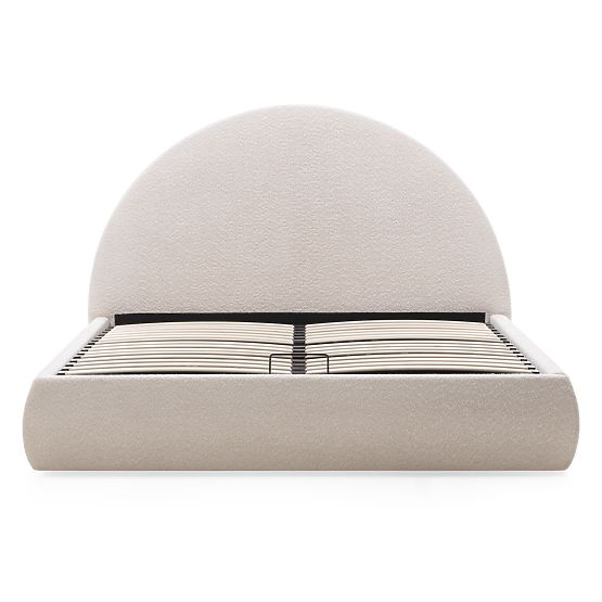 Upholstered Bed Orbi 160x200 cm, with Slatted Base and Storage, Rounded, Beige