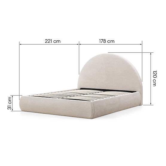 Upholstered Bed Orbi 160x200 cm, with Slatted Base and Storage, Rounded, Beige