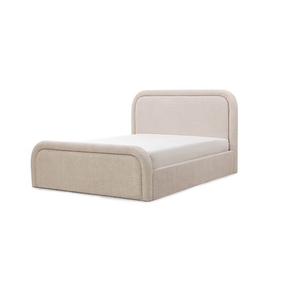 Upholstered Bed Ovoid 140x200 cm, with Slatted Frame and Storage, Rounded, Beige