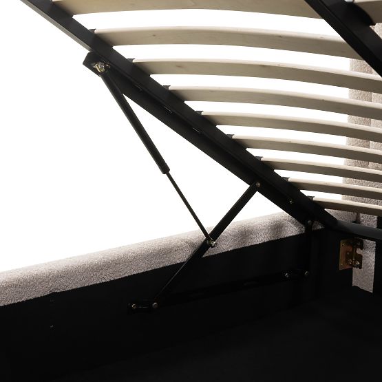 Upholstered Bed Ovoid 140x200 cm, with Slatted Frame and Storage, Rounded, Beige