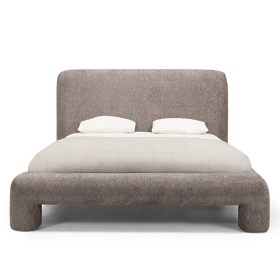 Upholstered Bed Rolly 160x200 cm, with Slats, Rounded, Brown