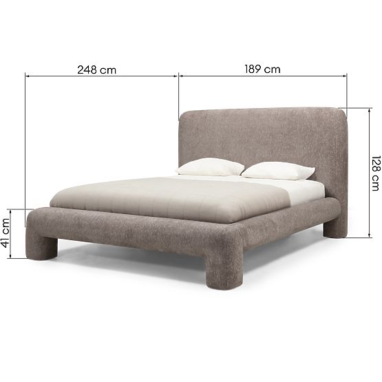 Upholstered Bed Rolly 160x200 cm, with Slats, Rounded, Brown
