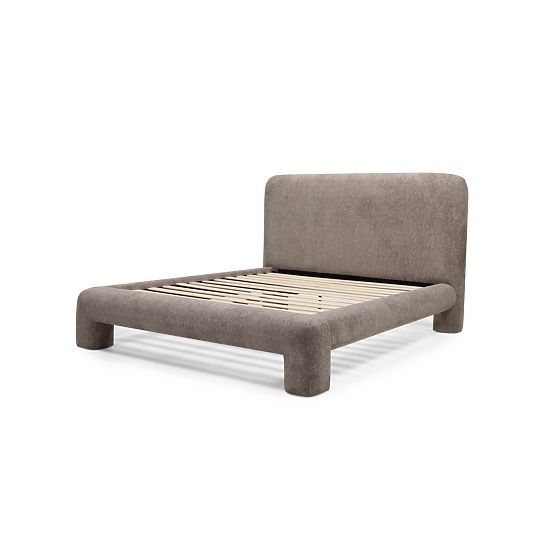 Upholstered Bed Rolly 160x200 cm, with Slats, Rounded, Brown