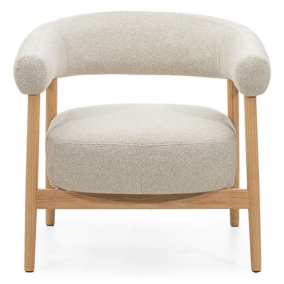 Upholstered Chair/Armchair Montepulciano, Light Beige/Oak Wood, Rounded