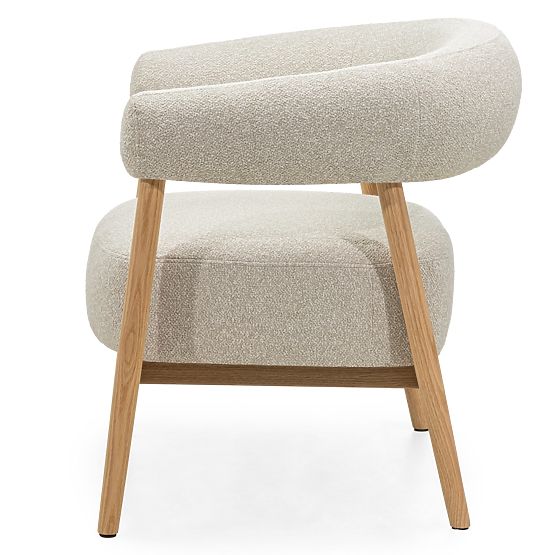 Upholstered Chair/Armchair Montepulciano, Light Beige/Oak Wood, Rounded