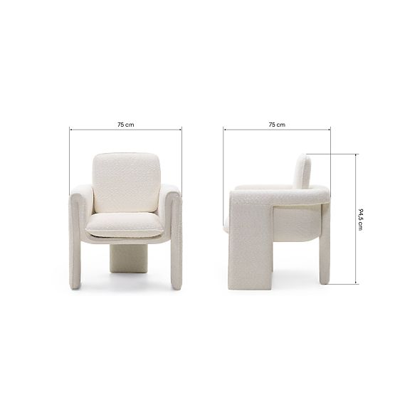 Upholstered Chair Campat White, Rounded