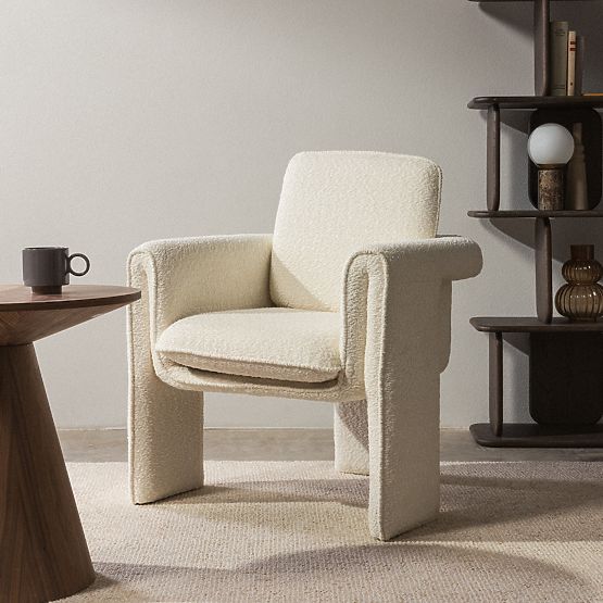 Upholstered Chair Campat White, Rounded