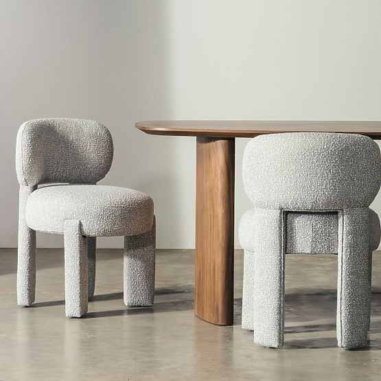 Upholstered Chair Falone Gray, Boucle, Rounded Shapes