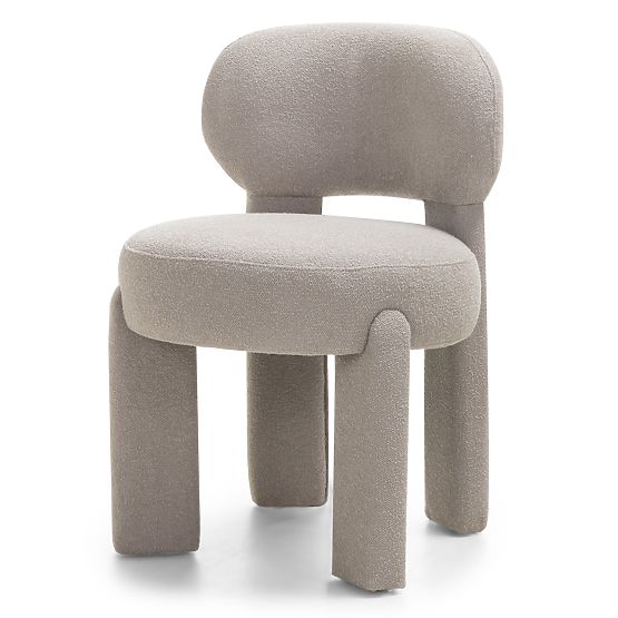 Upholstered Chair Falone Grey-Beige, Boucle, Rounded Shapes