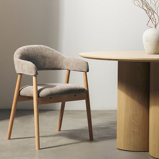 Upholstered Chair Sorrento, Dark Beige, Oak