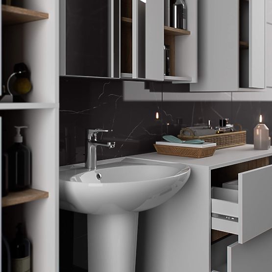 VAMI W50 2D 6P White / Sonoma Oak Wall-Mounted Bathroom Cabinet