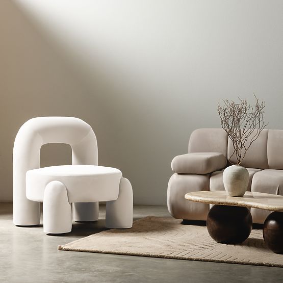 Vasto Relaxation Chair, Cream, Velvet, Rounded Shapes
