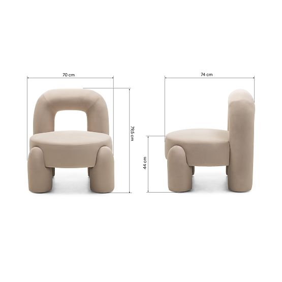 Vasto Relaxation Chair, Light Beige, Velvet, Rounded Shapes