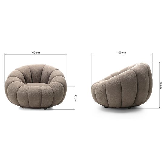 Venezia Relaxation Chair Cappuccino with Swivel Base, Boucle, Rounded Shapes
