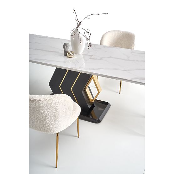 VINCENZO extendable table top: white marble, leg black/gold (3p=1pc)