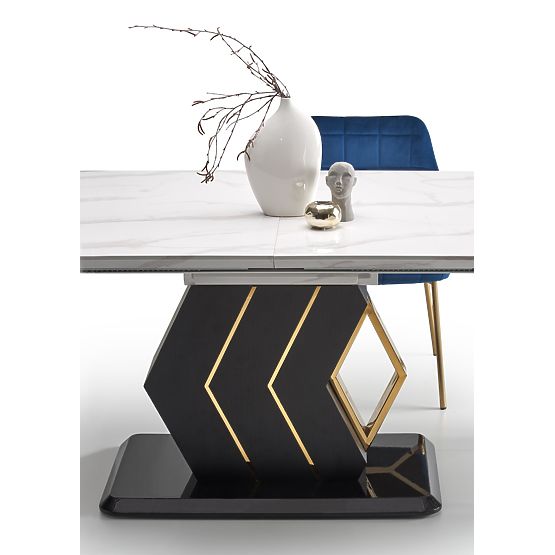 VINCENZO extendable table top: white marble, leg black/gold (3p=1pc)
