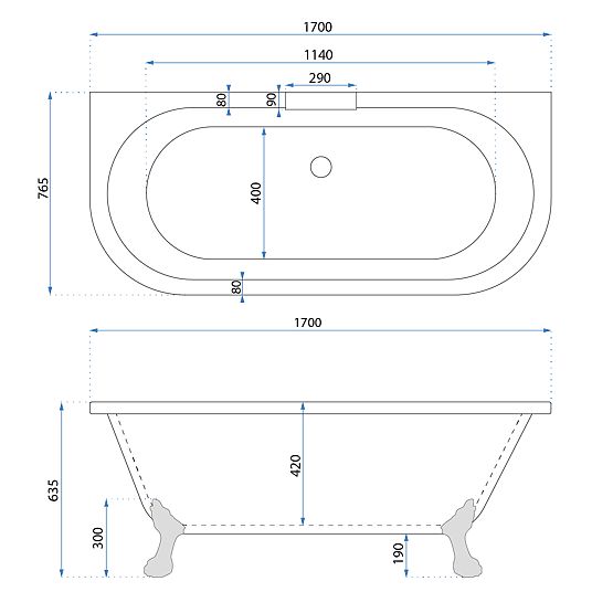 Wall-Mounted Bathtub Rea Korfu 170