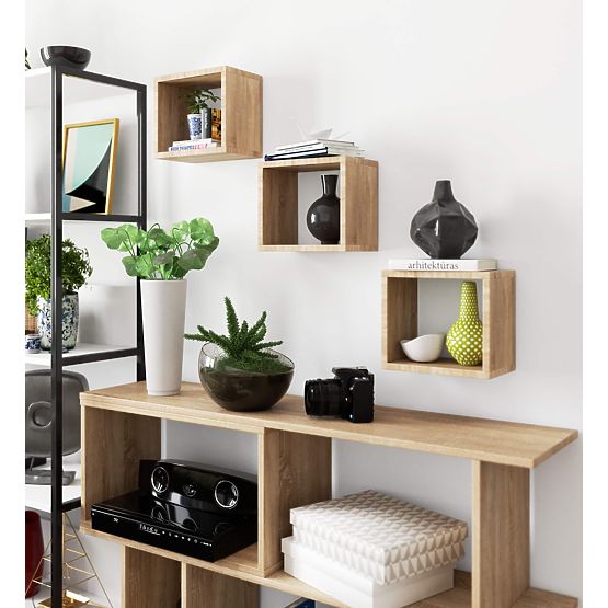 WALL SHELF K 25x25cm SET OF 3pcs OAK SONOMA
