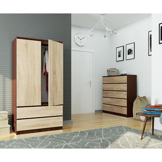 WARDROBE S 90 cm 2 DOORS 2 DRAWERS PK WENGE / SONOMA