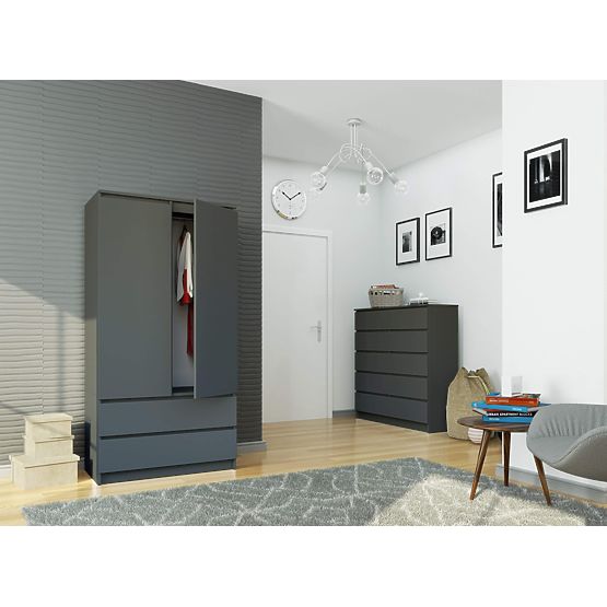 WARDROBE S90 2D 2SZ CLP PK GRAPHITE GRAY