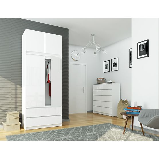 WARDROBE WITH EXTENSION S90 2D 2SZ CLP PK WHITE GLOSS
