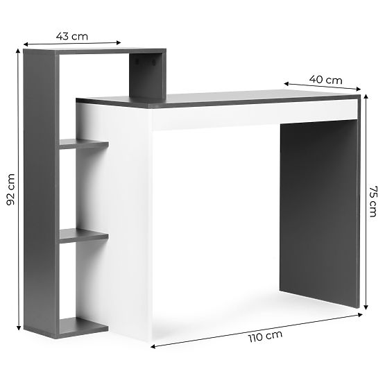 White-Grey Office Computer Desk + Shelf with 4 Shelves