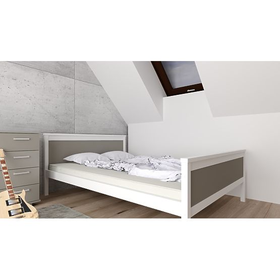 Wooden bed Ikar 200 x 160 cm - grey-white