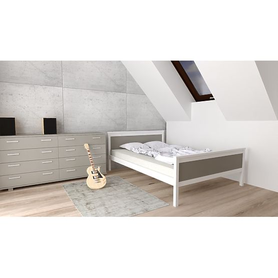 Wooden Bed Ikar 200 x 90 cm - Gray-White