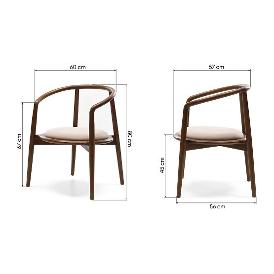 Wooden Chair Carlotta, Rounded, Walnut/Beige